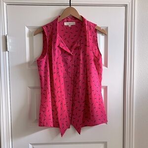NWOT LOFT Pink Sleeveless Blouse‎ with Black Pattern